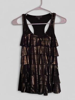 twentyone Black Gold Metallic Ruffle Racerback Tank Top Small
